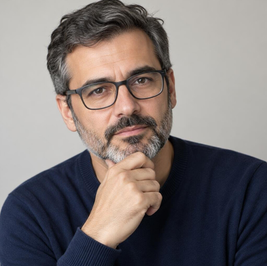 Portrait of a bearded man interviewer